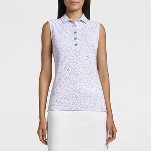 Peter Millar Women’s Sleeveless Polo | Size L | Blue & Pink Striped